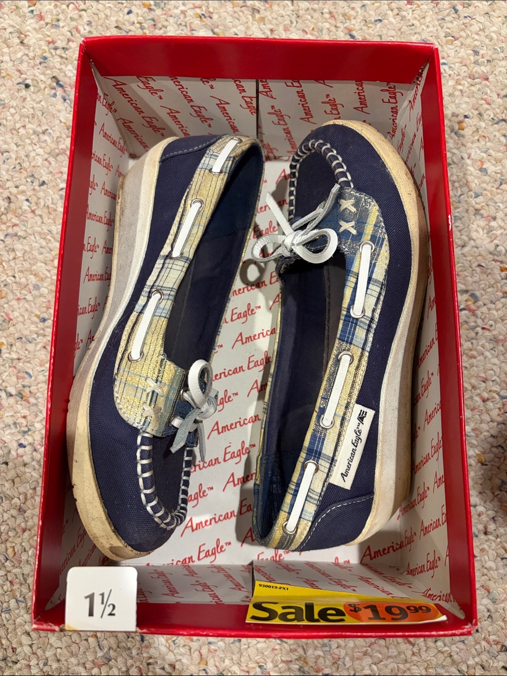 American Eagle Outfitters Navy and Plaid Kids Moccasins